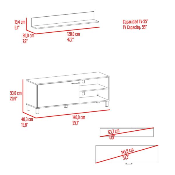 Rack Para TV Bryce 55 Blanco Fresno - Imagen 9